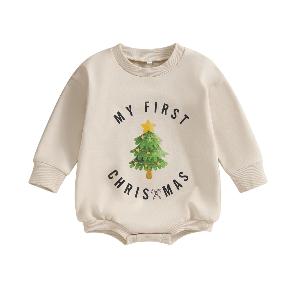 Baby Girls Christmas Long Sleeve Christmas Tree Letter Print Romper