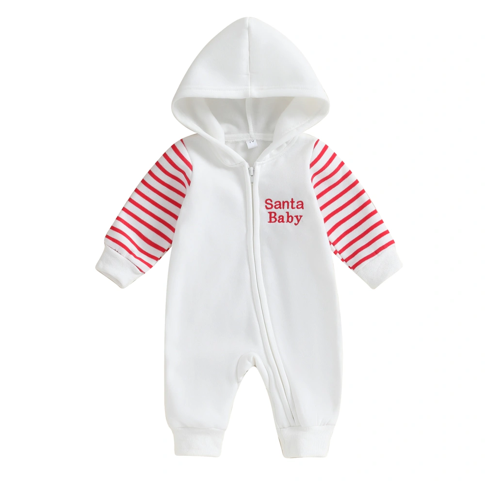 Baby Girls Long Sleeve Letter Print Stripe Patchwork Zip Up Jumpsuit