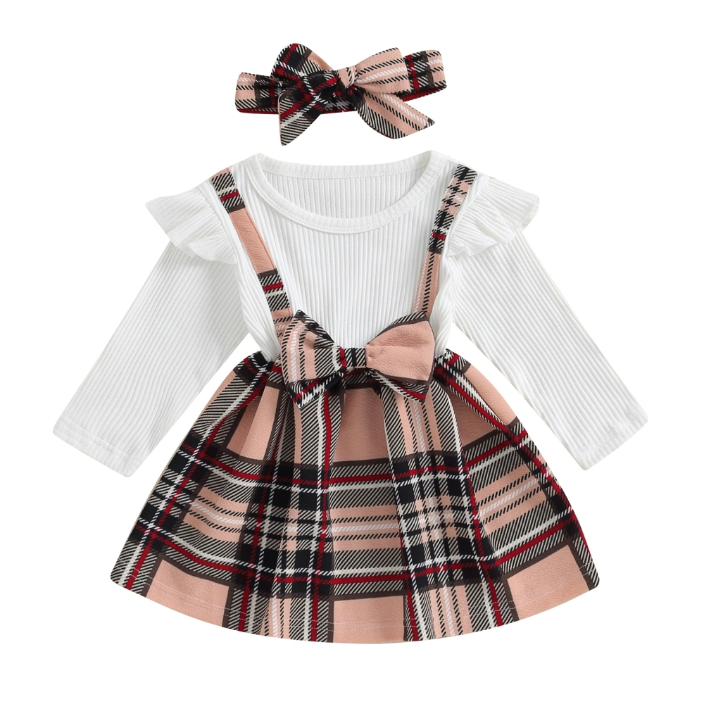 Baby Girl Fall Outfits Long Sleeve Bow Suspender Dress with Headband