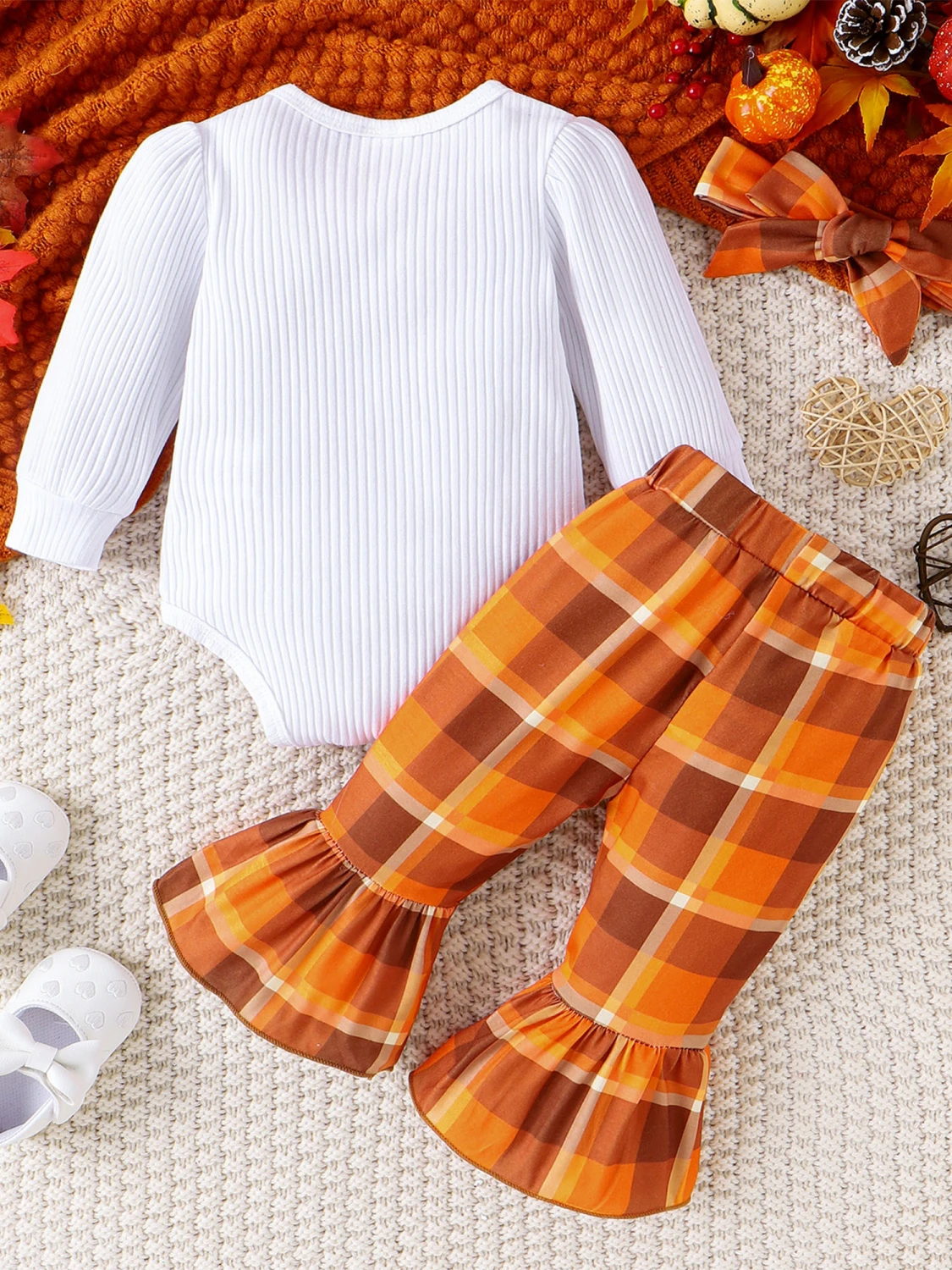 Baby Girls Thanksgiving Outfits Letter Print Rompers Pants Headband