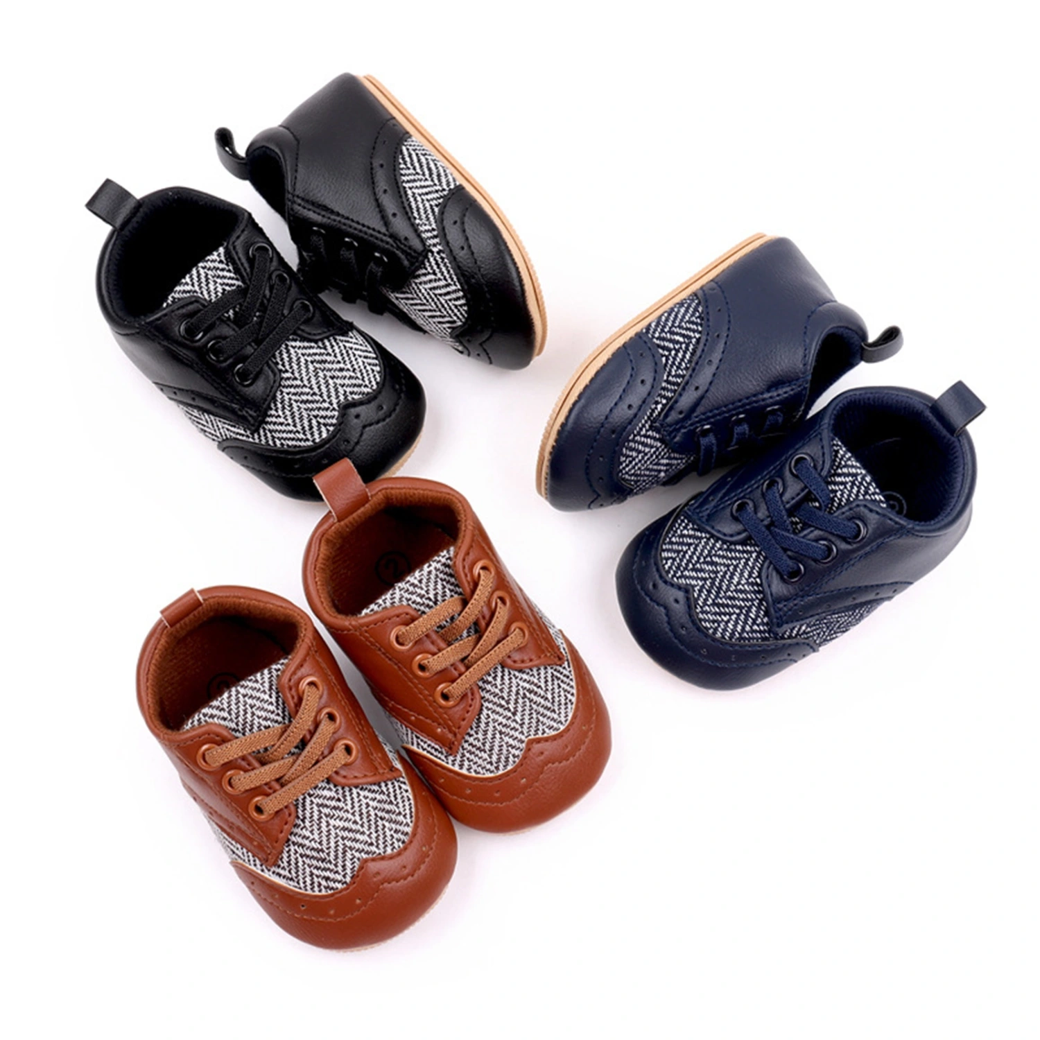 Toddler Boy PU Walking Shoes Patchwork Baby Flats Infant Crib Shoes