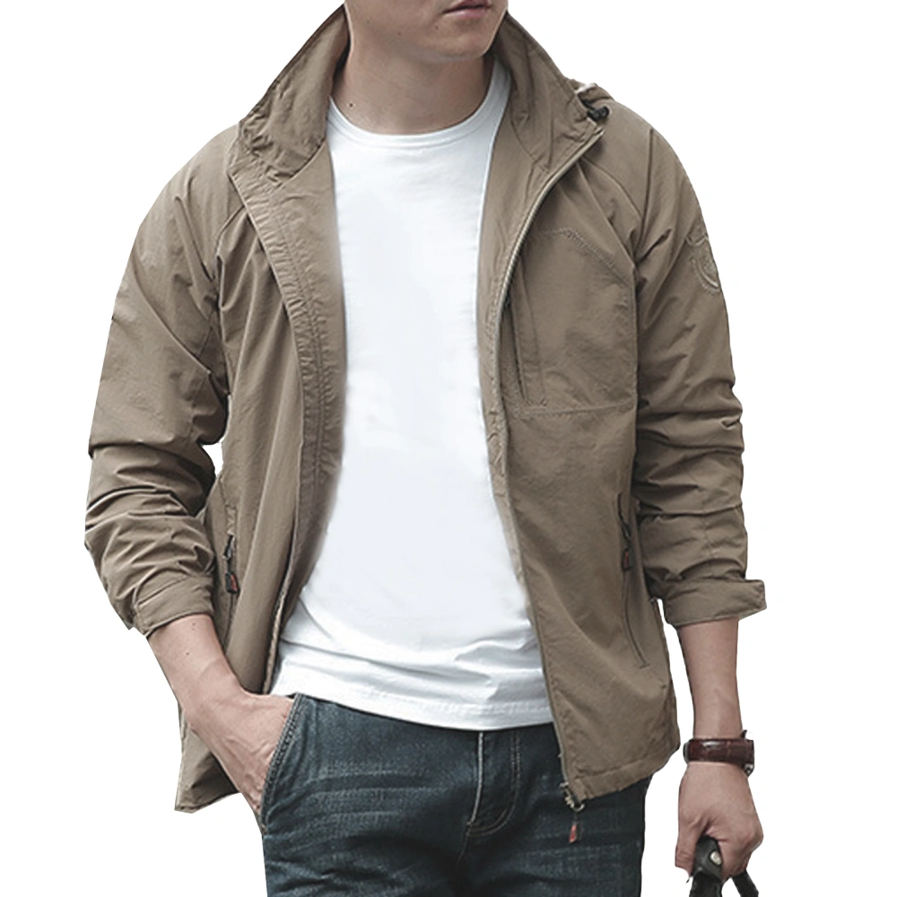 Men Hooded Jacket Long Sleeve Zipper Solid Fall Outdoor Outwear