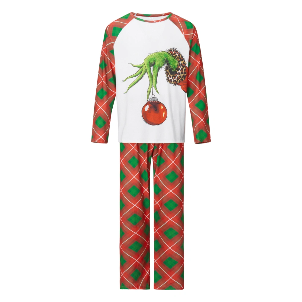 Christmas Family Pajamas Matching Cartoon Print Tops and Plaid Pants