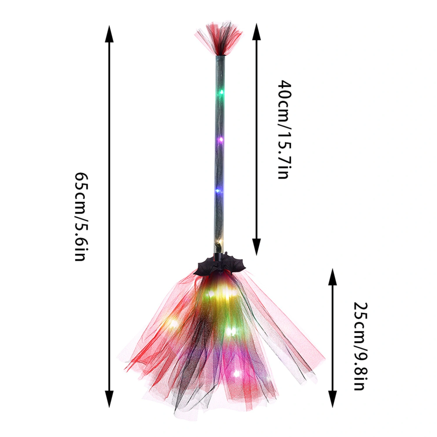 Lighted Witches Broom, Tulle Halloween Decoration Party Favor