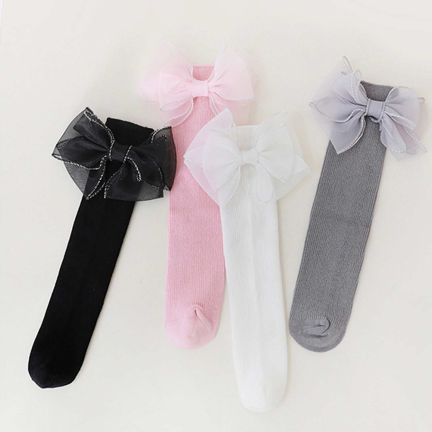 Girls Long Socks, Sweet Tulle Bowknot Soft Elastic Toddler Socks