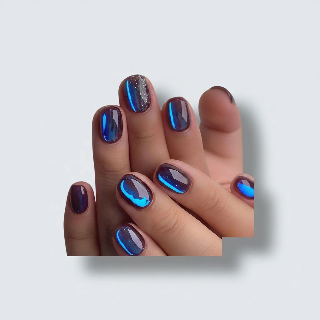 Press on Nails 24Pcs Fake Nails Square Nails with Blue Galaxy Design