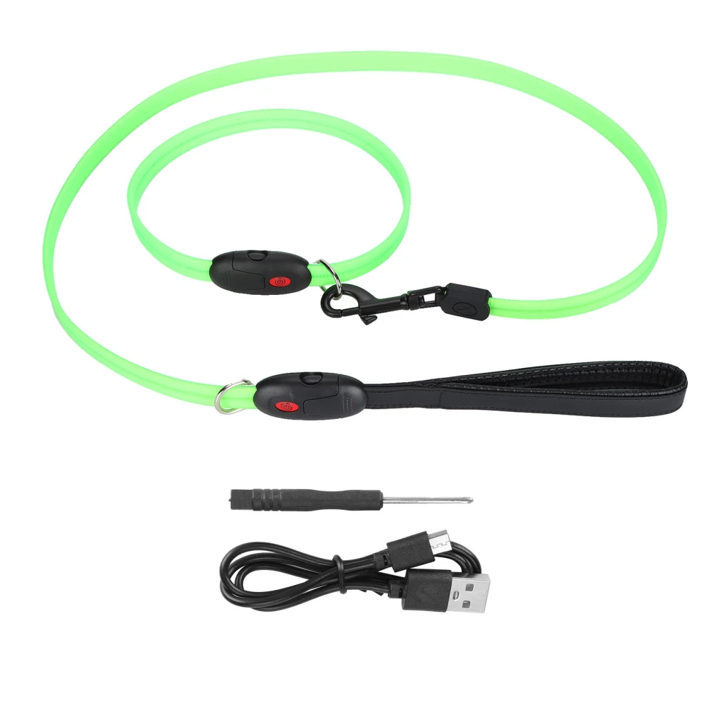 Outdoor Dog LED Collars with Leashes Set USB Rechargeable Pet Walking Collar StrapGreen S