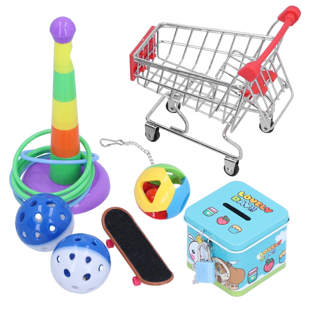 7pcs Parrot Puzzle Toys Set Mini Cart Training Rings Skateboard Bell Ball Kit for Birds