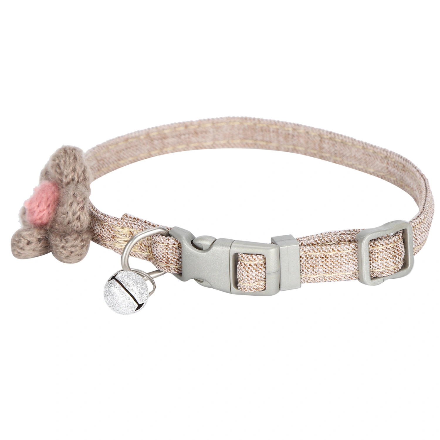 Pet Pig Collar Adjustable Pet Cute Polyester Collar with Artificial Flower and BellCoffee Color