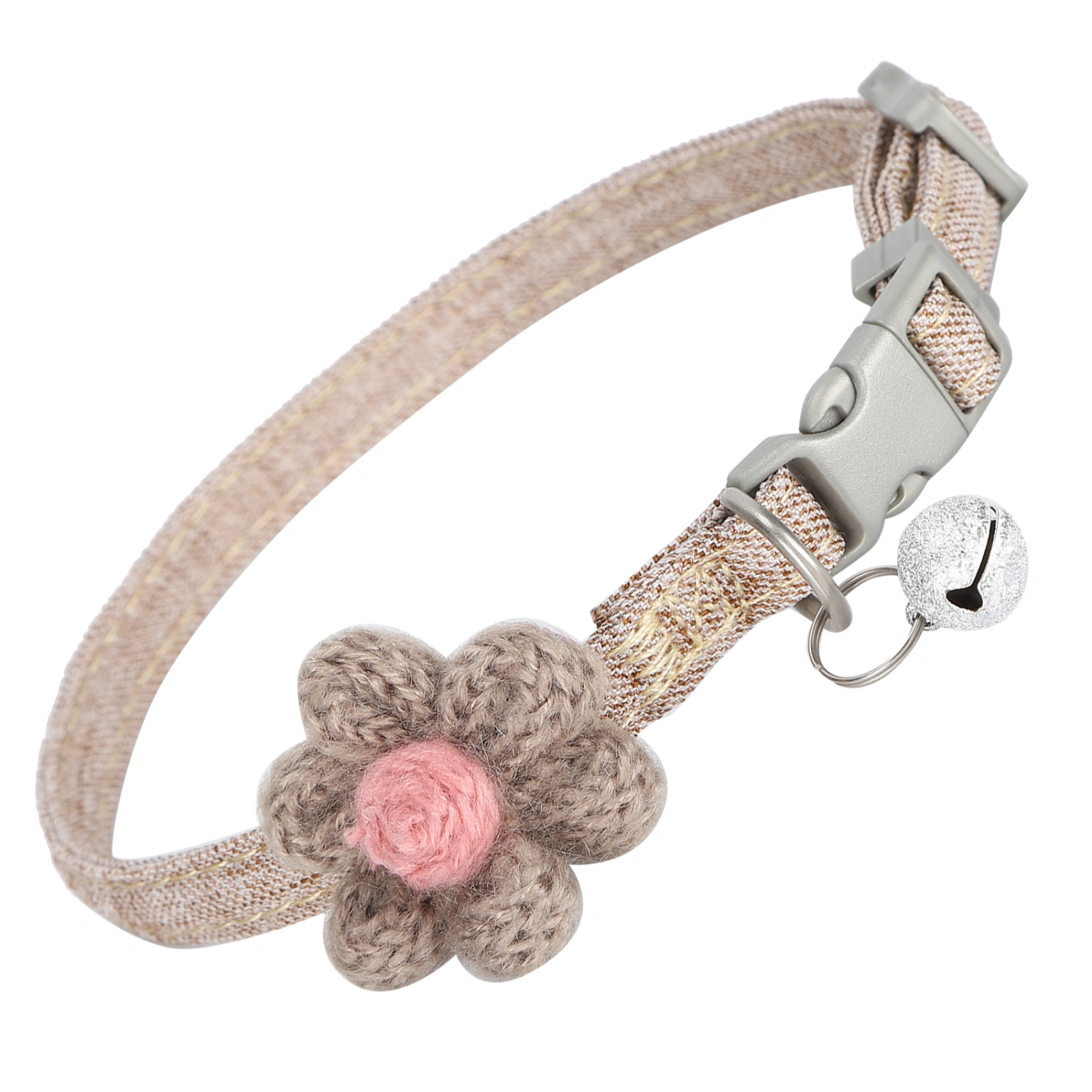 Pet Pig Collar Adjustable Pet Cute Polyester Collar with Artificial Flower and BellCoffee Color