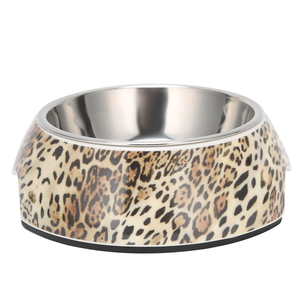 2 in 1 Dog Food and Water Bowl AntiSlip Base Stainless Steel Pet Bowl Feeder Dish(M for Leopard Pattern)