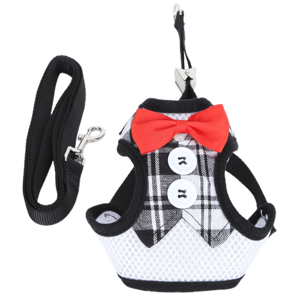 Cat Vest Type Harness with Adjustable Leash Pet EscapeProof Vest Strap for Walking(Black Grid M)