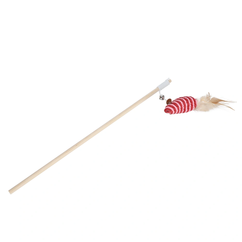 Pet Cat Wooden Teaser Wand Toy Stick Pole with Feather Bell Mouse Interactive Toys