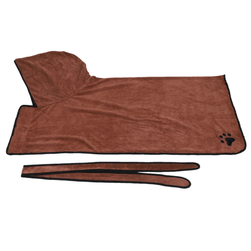 Pet Water Absorbent Bathrobe Dog Cat Wearable Hooded Drying Bath Towel with Belt BrownXL