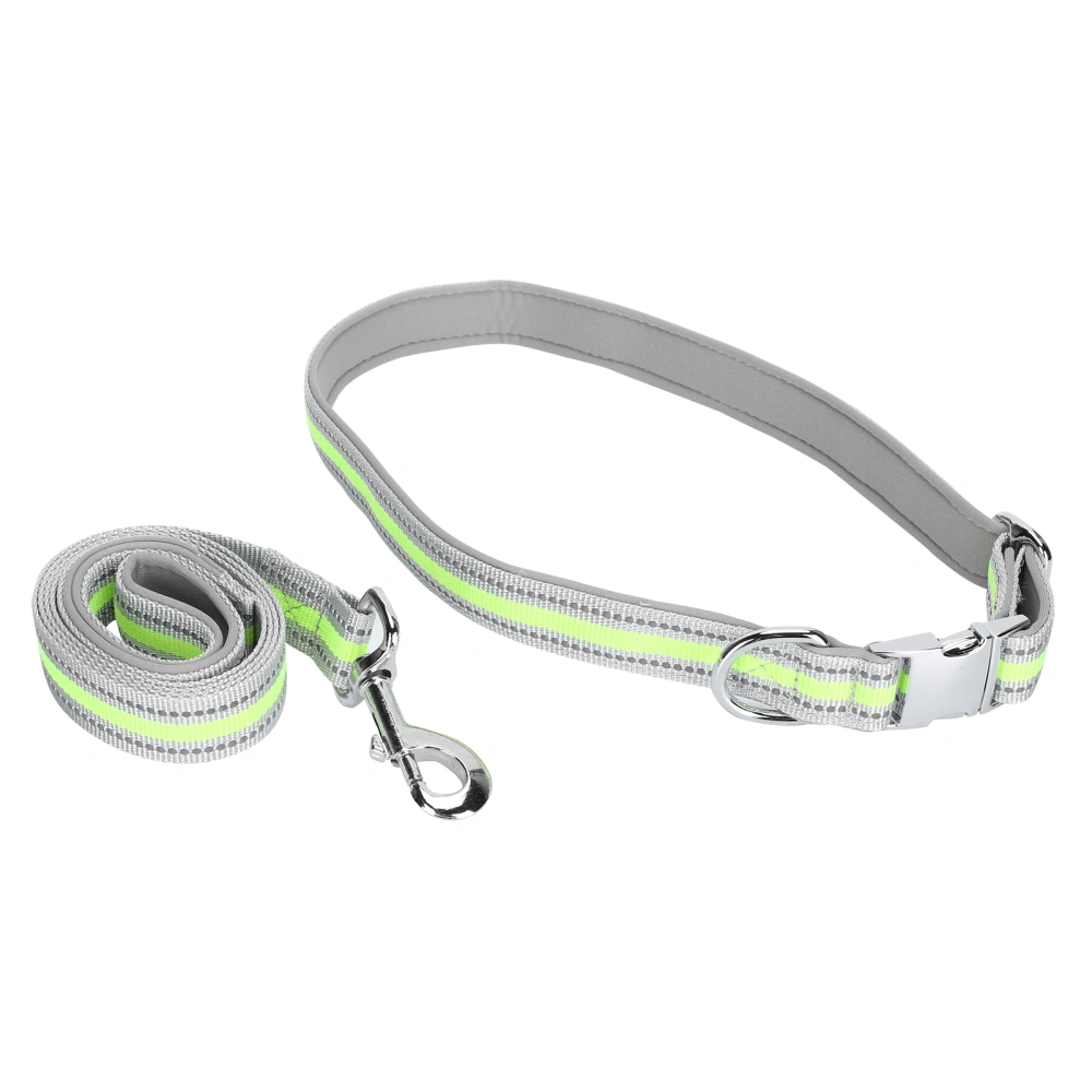 Reflective Dog Traction Collars Leashes Metal Insert Buckle Engraved Pet Pulling RopeFluorescent Green S Set