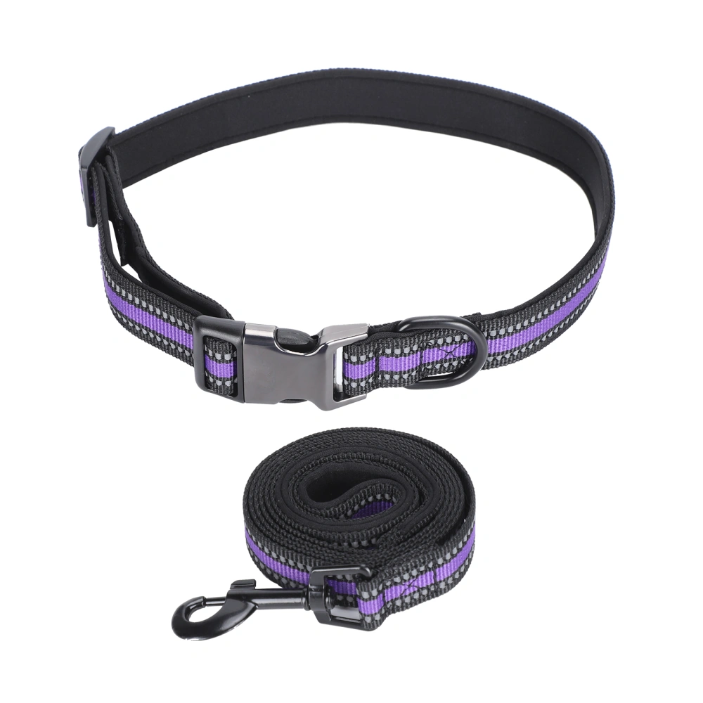 Pet Collar Set Reflective Adjustable Dog Leash Comfortable Safety Pet Supplies PurplePurple M