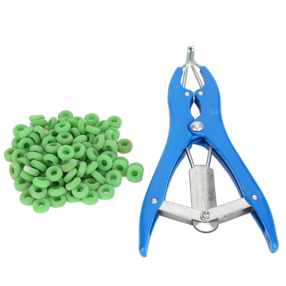 Pigs Castration Pliers with 100 Particulate Rubber Rings Tail Removal Device Veterinary Tool EquipmentCastration Pliers Rings