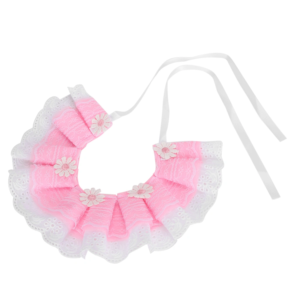 Cute Lace Bowknot Pet Saliva Towels Neckerchief Collar Drool Bibs With Bell Decoration for Dog Cat PinkXS