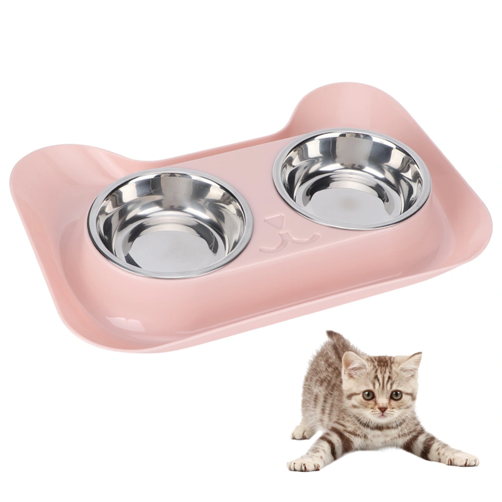 Stainless Steel Pet Cat Double Bowls Feeder Water Food Basin Feeding Supplypink