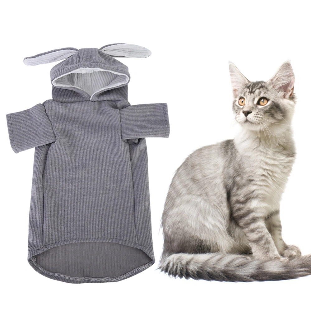 Pet Cat Small Dog Costumes Rabbit Ear Shape Clothes Keep Warm hooded design for Autumn and Wintergray XS