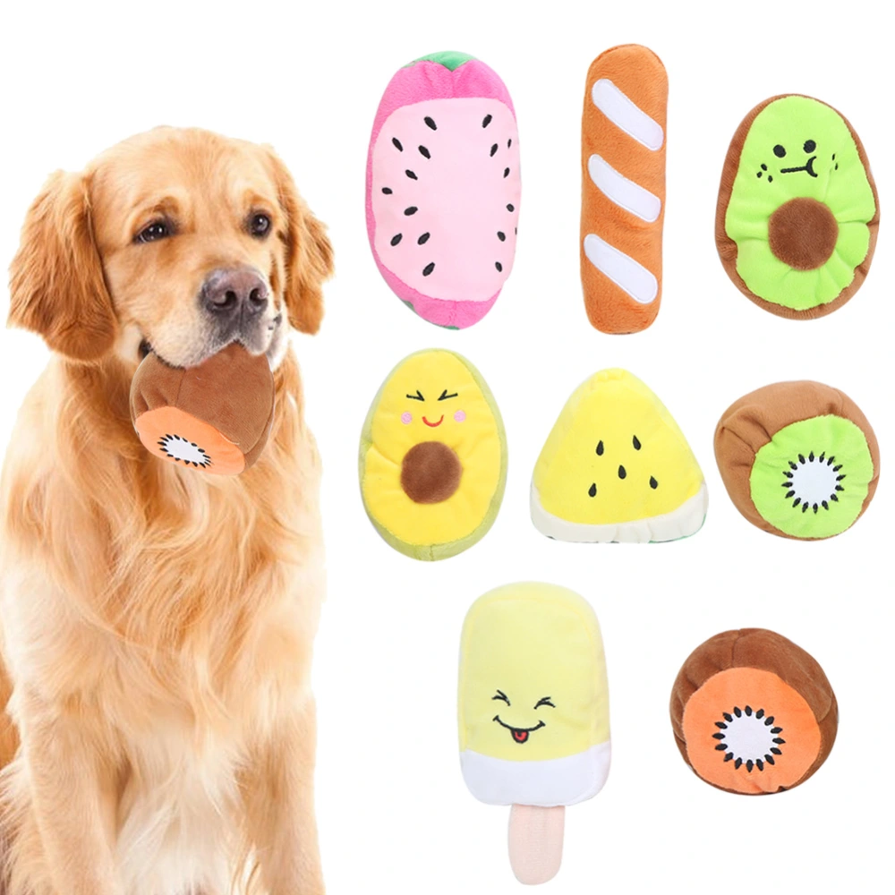 8 Pcs Pet Dog Puppy Chew Plush Sound Fruit Series Toys Interactive Training Toys