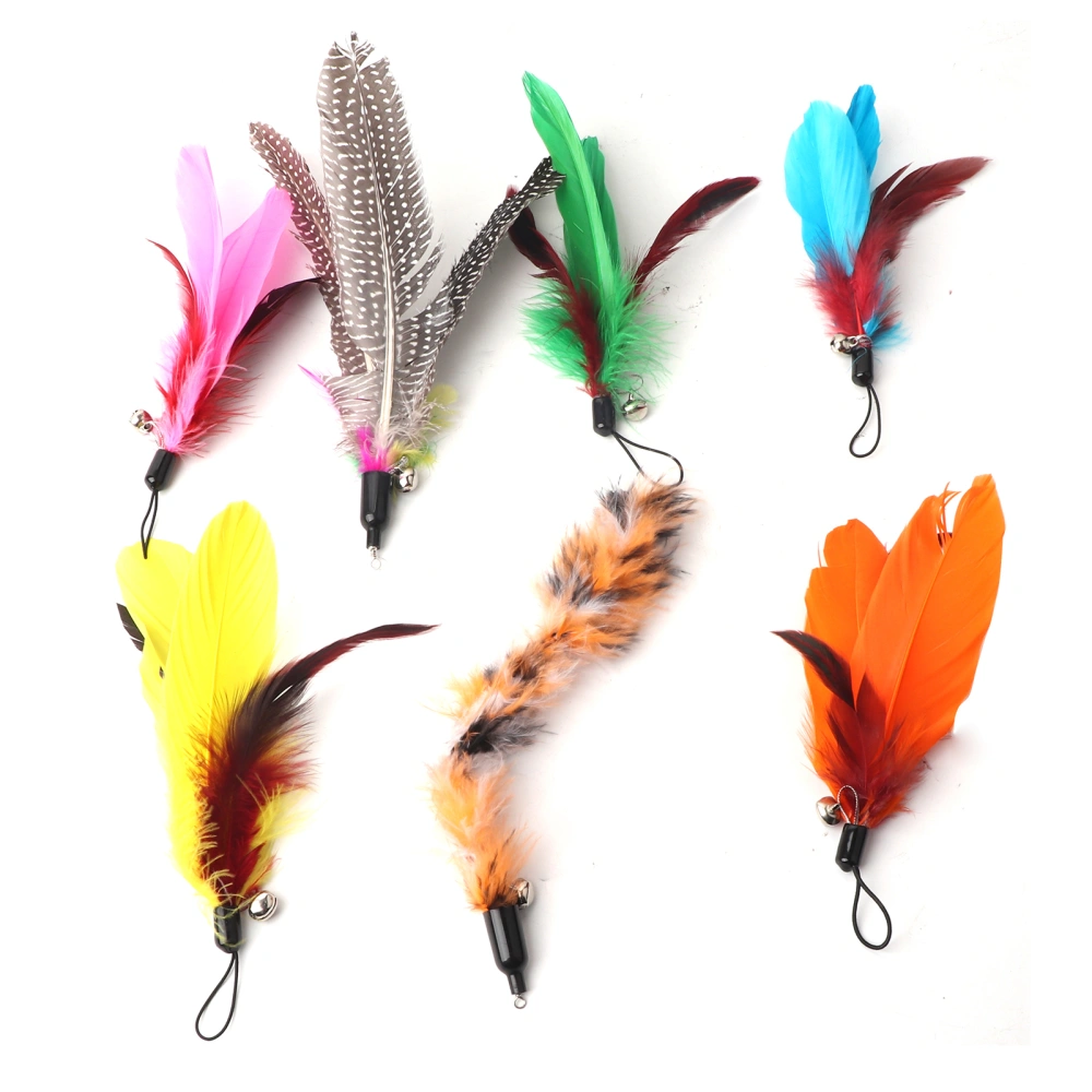 7 pcs Pet Cat Teaser Dangler Toy Rod Stick Feather Replacement Head Cats Supplies