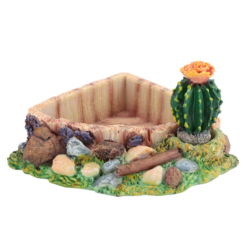 Reptile Pet Turtle Tortoise Lizard Feeding Water Bowl Plate with Cactus Home Decoration