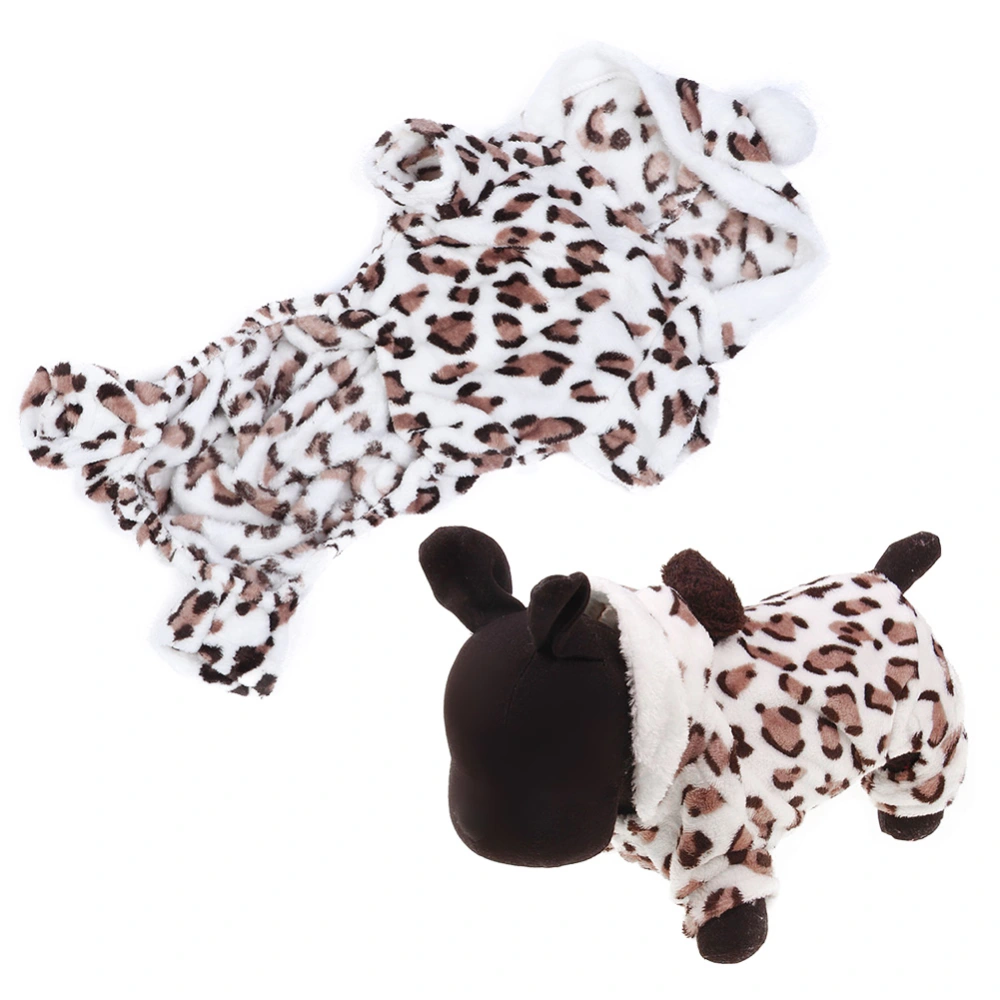 Pet Dog Cat Plush Cute Clothes Leopard Print Costume Nightclothes Keep Warm Hooded Design for Autumn and Winter