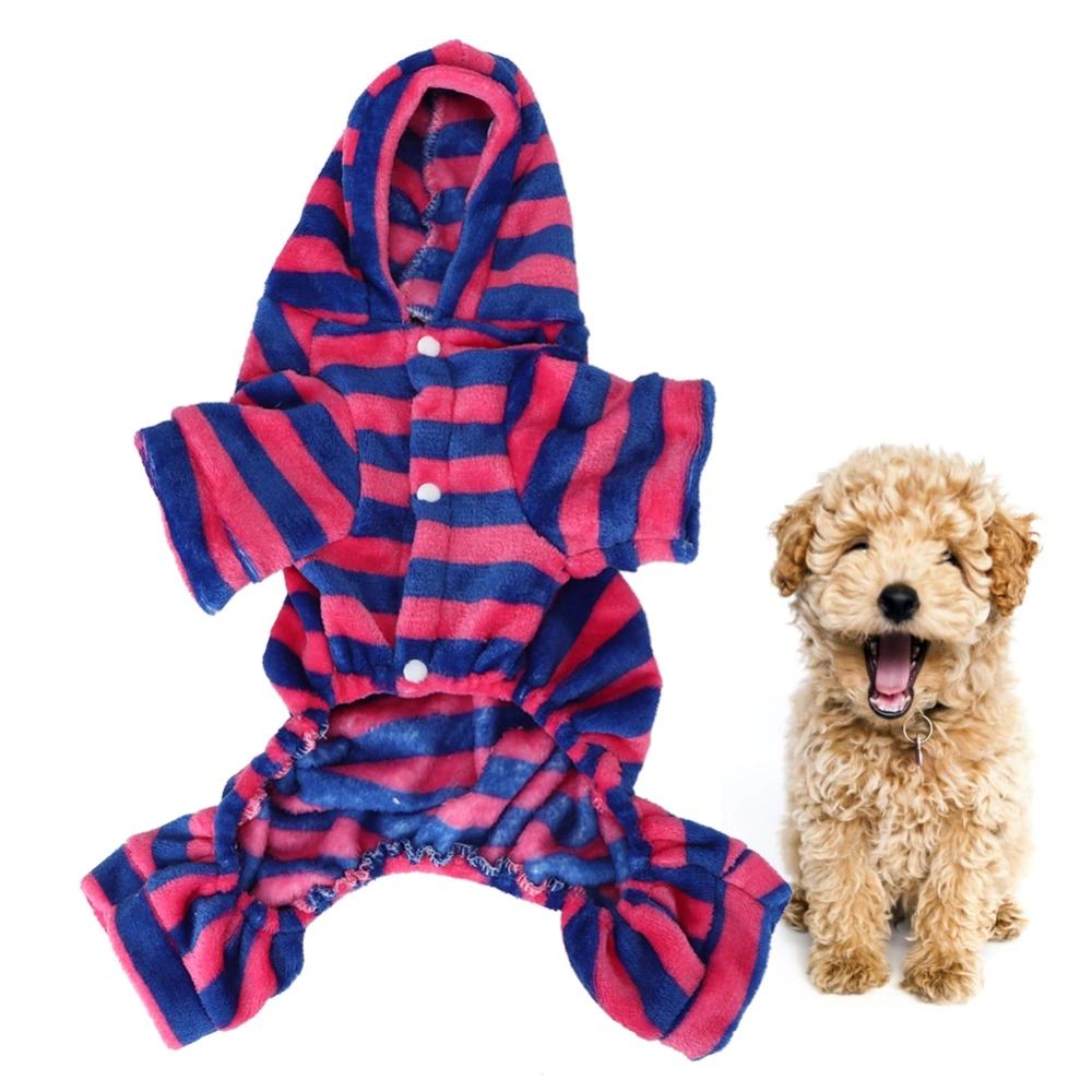 Coral Fleece Deep Blue Red Stripe Autumn Winter Four Feet Pet Hoodies Clothes Warm Pajamas Clothing for Dogs Cats