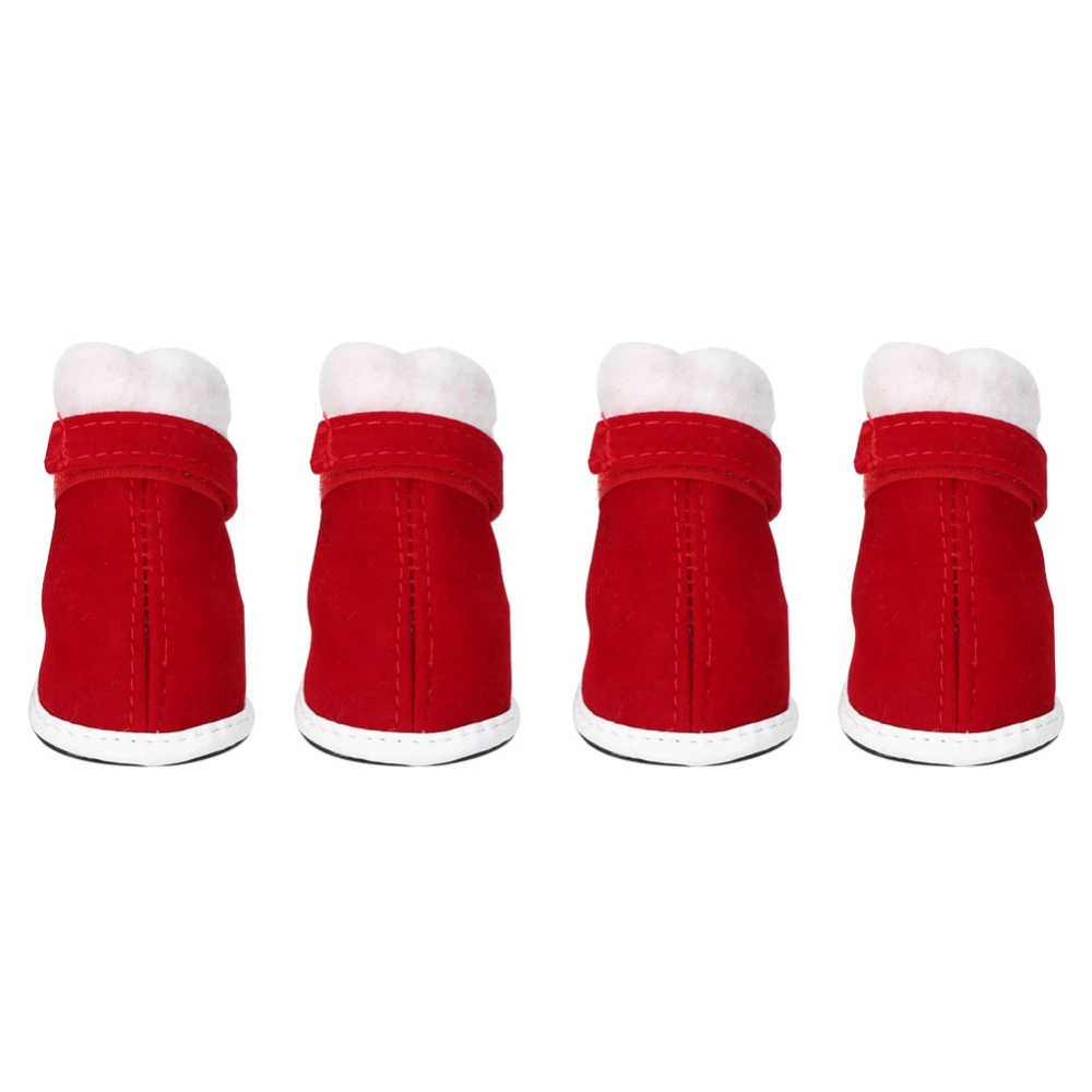 4 Pcs Pet Cotton Christmas Warm Shoes Non-slip with Hook&amp;loop for Dog Cat Snow Boots(2# )