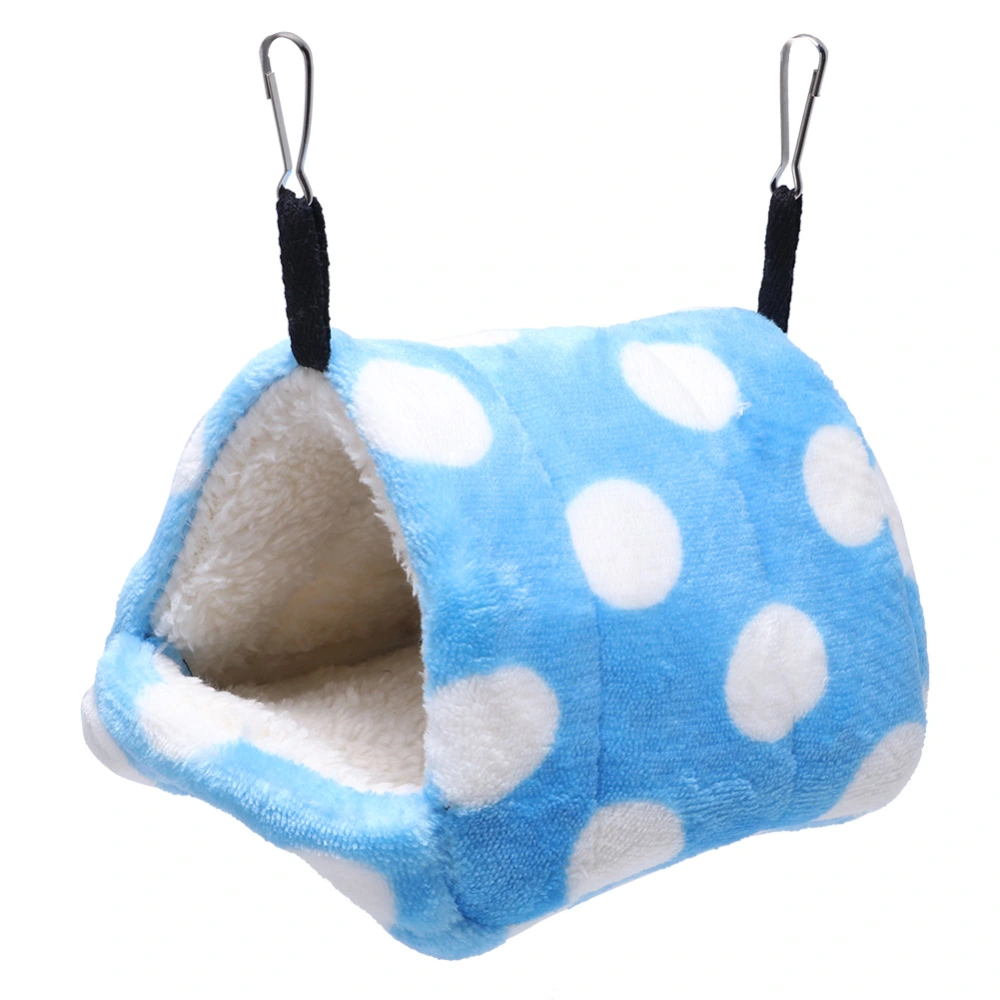 Small Pet Keep Warm Nest Hammock Soft Hanging Bed with Hook for Hamsterblue and white dot L