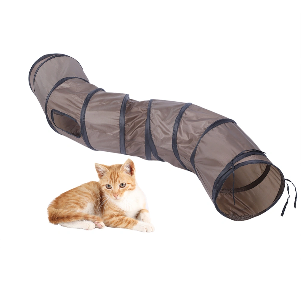 Pet Cat Toy S shape Curve Tunnel with Holes for Playing Exercising Safe Structure Brown