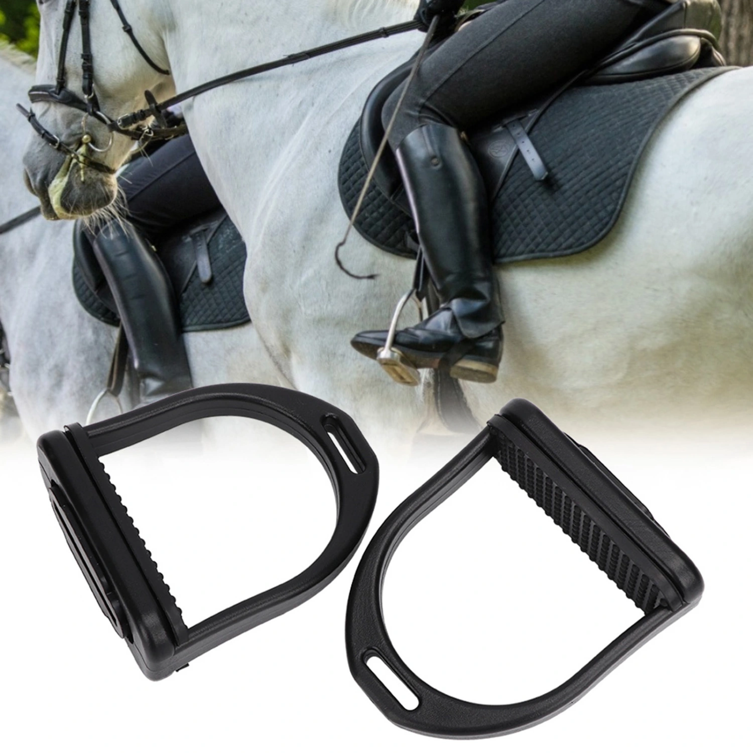 2 Pcs High Strength Plastics Stirrups with Black Non-slip Rubber Pad Horse Tool Accessories(small )
