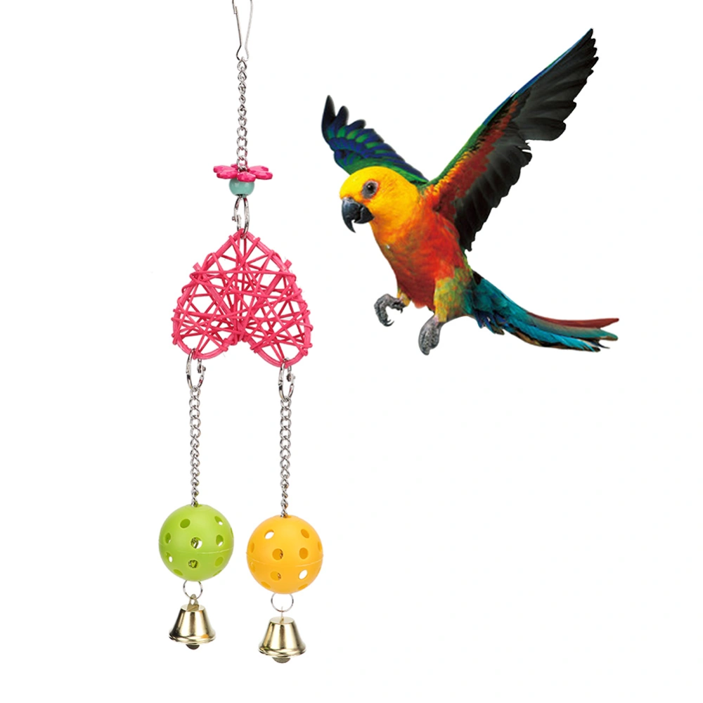 Pet Parrot Straw Plaited Heart Shape String Plastic Ball Chewing Biting Hanging Swing Toy Bird Cage Accessories