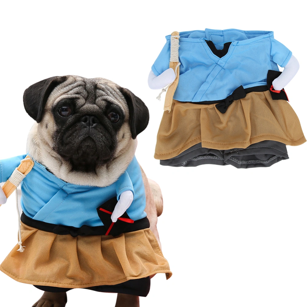 Polyester Funny Samurai Upright Pet Costume Halloween Party Cosplay Clothes Dress Up for Dog Cat<br>(XL )