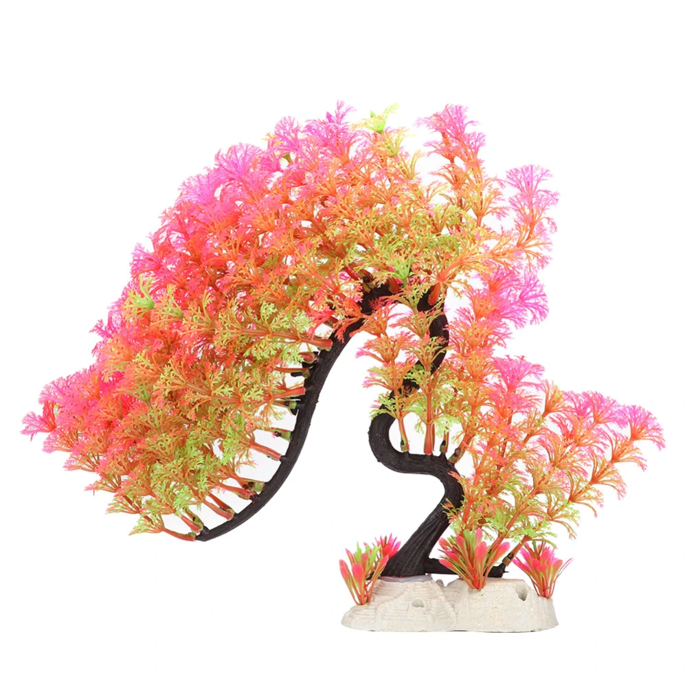 Artificial Plastic Fish Tank High Simulation Curved Tree Water Plant Aquarium Decoration(Pink)