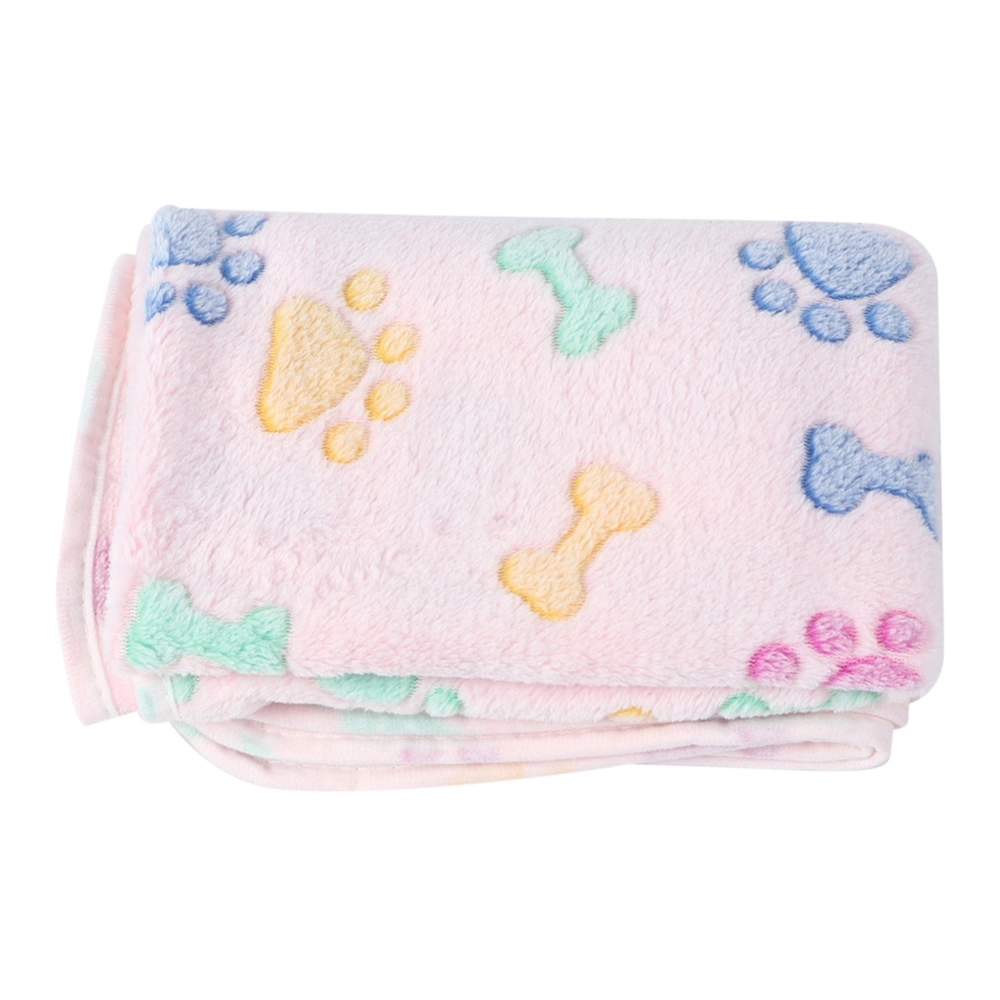 Warm Paw Bone Pattern Pet Dog Cat Mat Blanket Autumn Winter Bed Cushion (Light Pink 40x60cm)