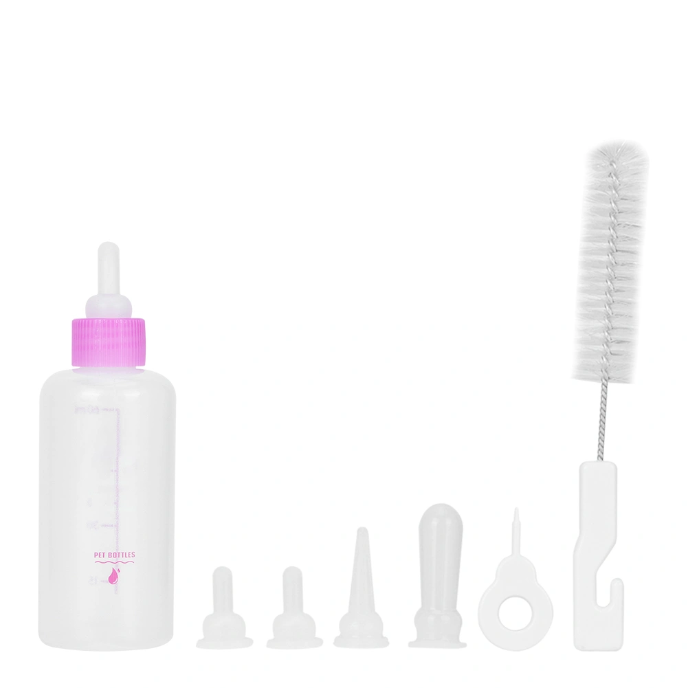 6PCS/ Set 60ml Pet Puppy Kitten Feeding Bottle Small Dog Cat Milk Nursing Care Kit (Pink)