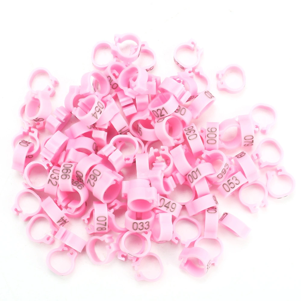 100PCS/Bag 8MM 001-100 Numbered Plastic Letter Pigeon Bird Leg Bands Rings(pink)