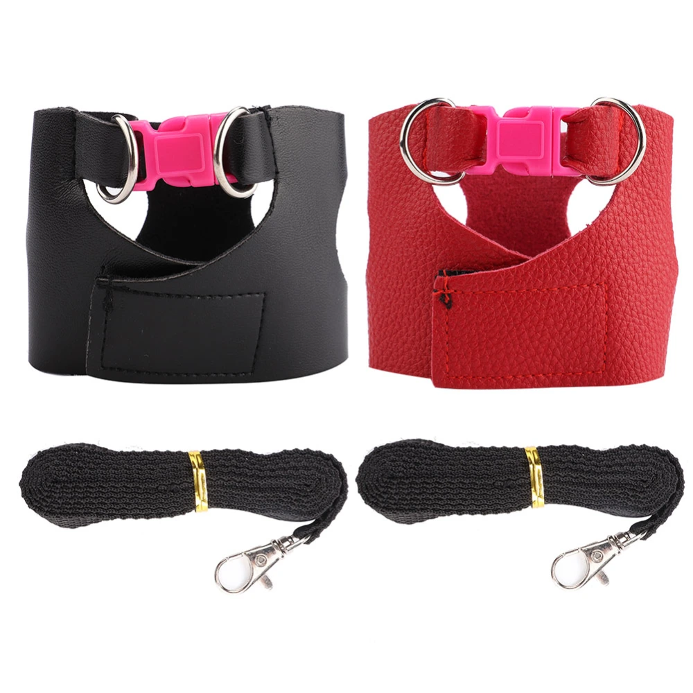 Small Animal Training Rope Adjustable Length Traction Rope Chest Strap Black+Red 2 Pieces(M)