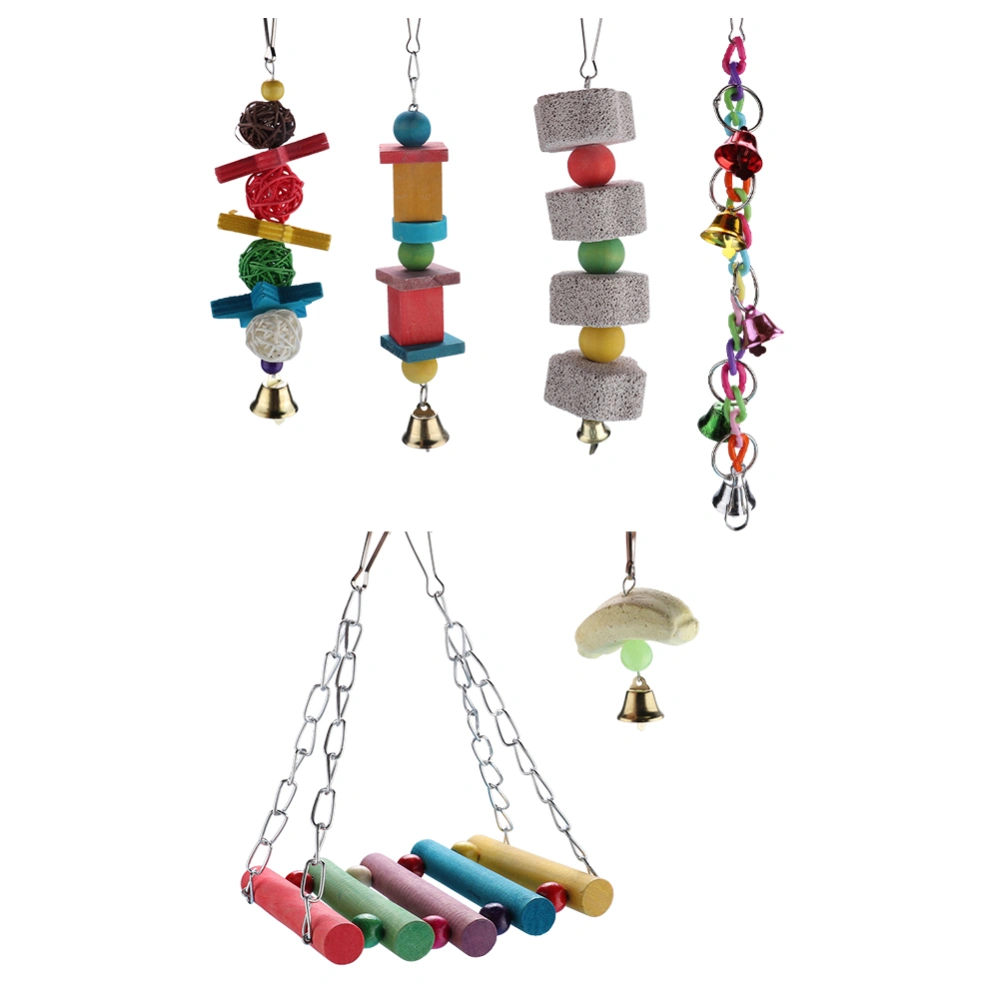 6pcs Bird Parrot Toys Hanging Bell Pet Bird Cage Hammock Swing Toy Hanging Toy