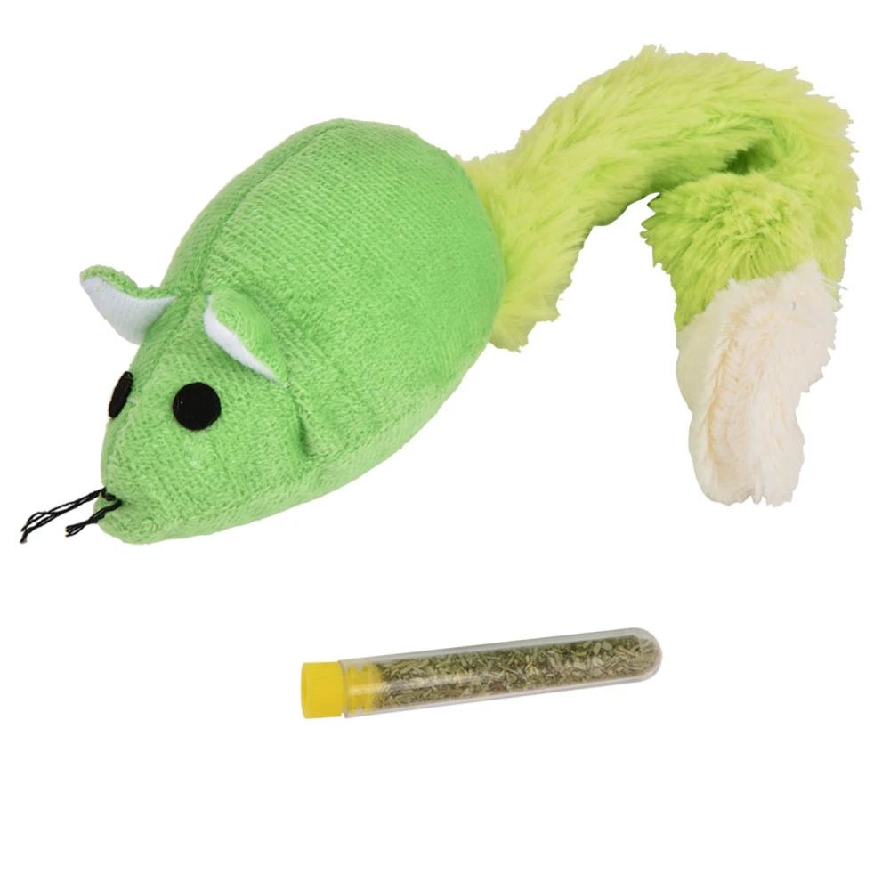 Long Tail Mouse Pet Cat Toys Mouse Training Funny Playing Toys Interactive With Catnip（Green）