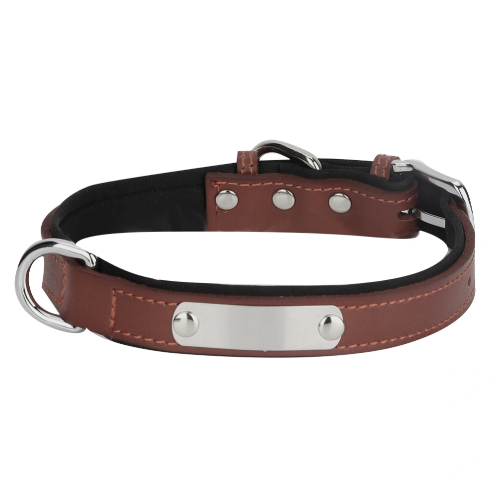 Adjustable PU Leather Pet Dog Collar with Stainless Steel Plate Name Engraved (Brown M)