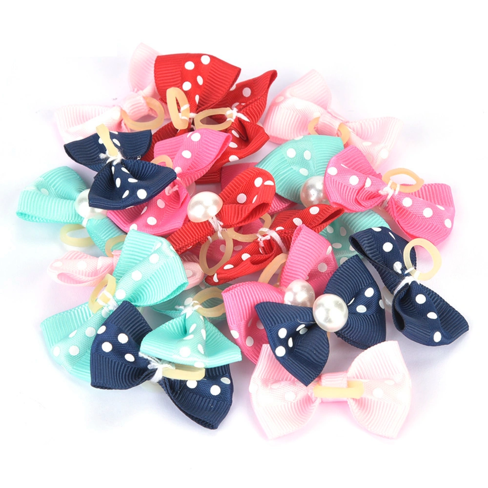 20Pcs Dog Hair Bowknot with Elastic Band Pet Puppy Teddy Grooming Hair Accessories Random Color