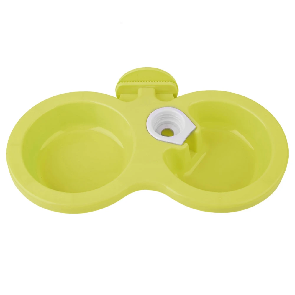 Pet Cat Dog Puppy Double Bowl Hanging Food Water Feeder For Crate Cage Small (Green)