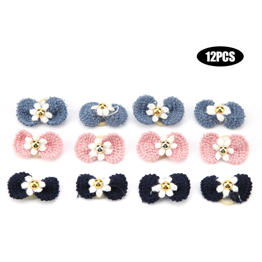 12Pcs Pet Hair Accessories Dog Elastic Hair Rope Band Cat Bowknot Shape Headwear