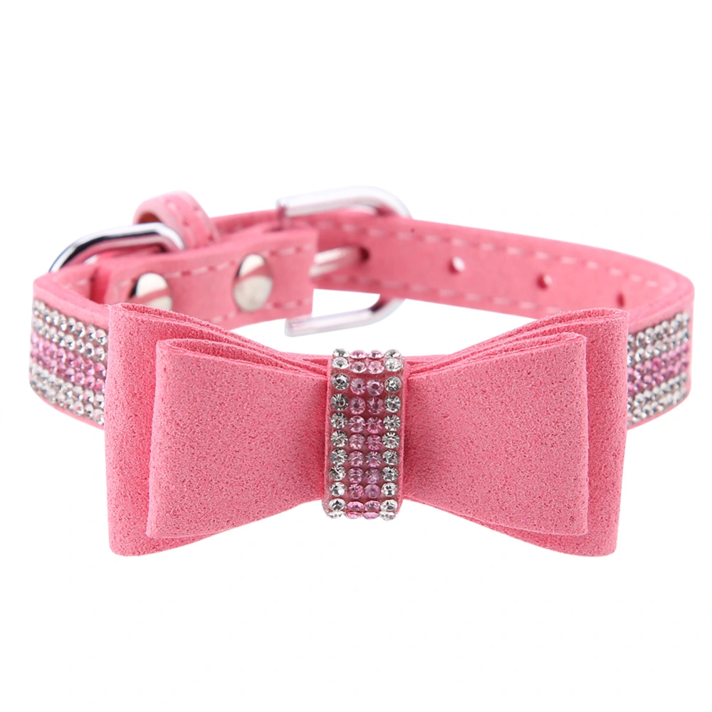 Adjustable Pink Buckle Rhinestones Pet Collar with Bow Knot Tie for Party Birthday Decor XS