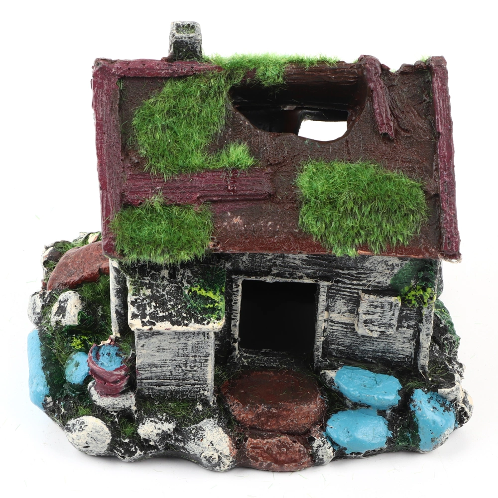 Aquarium Landscaping Resin Fishes Hiding House Cave with Moss for Fish Tank Ornament