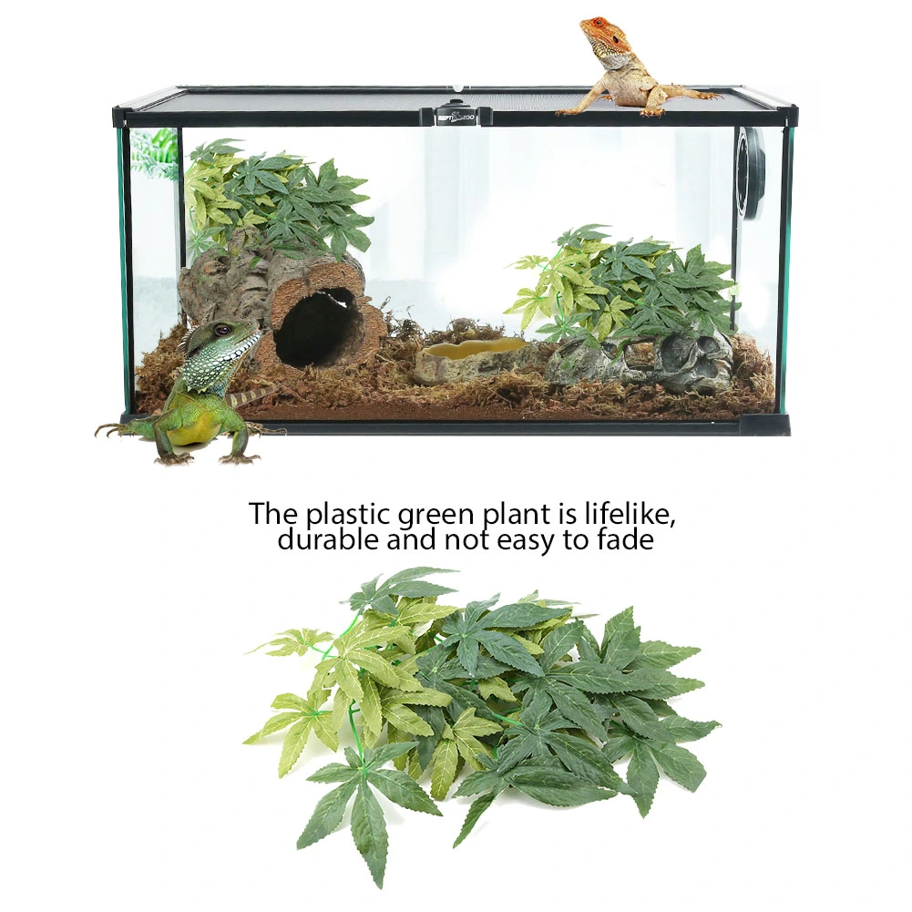 Green Artificial Plant Fake Leaves Aquarium Fish Tank Reptile Terrarium Ornaments Decor 30cm