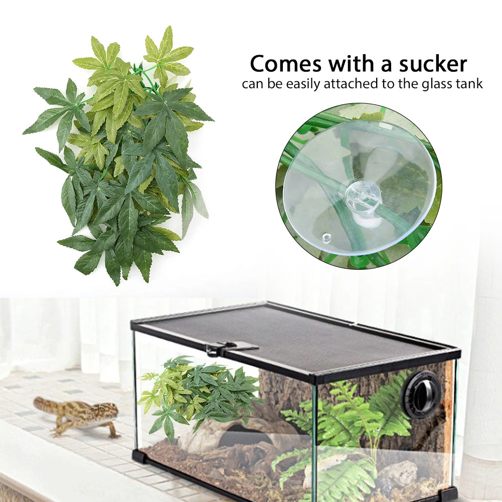 Green Artificial Plant Fake Leaves Aquarium Fish Tank Reptile Terrarium Ornaments Decor 30cm